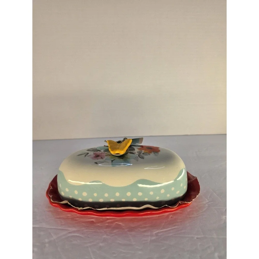 Pioneer Woman Flea Market Butter Dish Floral Butterfly Stoneware ..